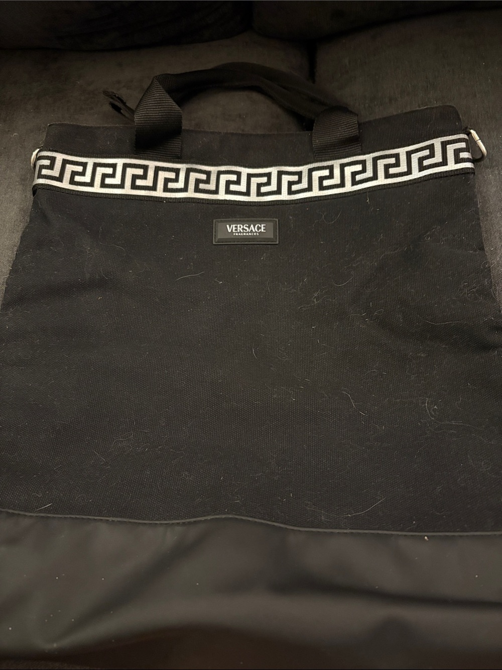 Versace Black Canvas Bag  Siver Trim